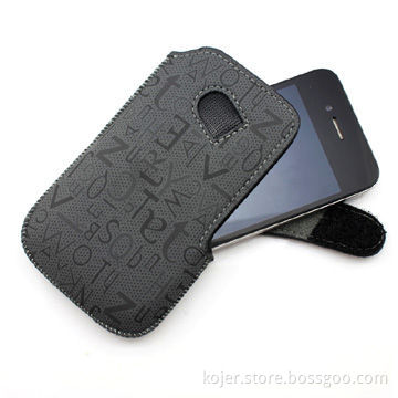 Leather Case for Apple's iPhone 4, with Velcro Strap Closure, Printed with English Letters